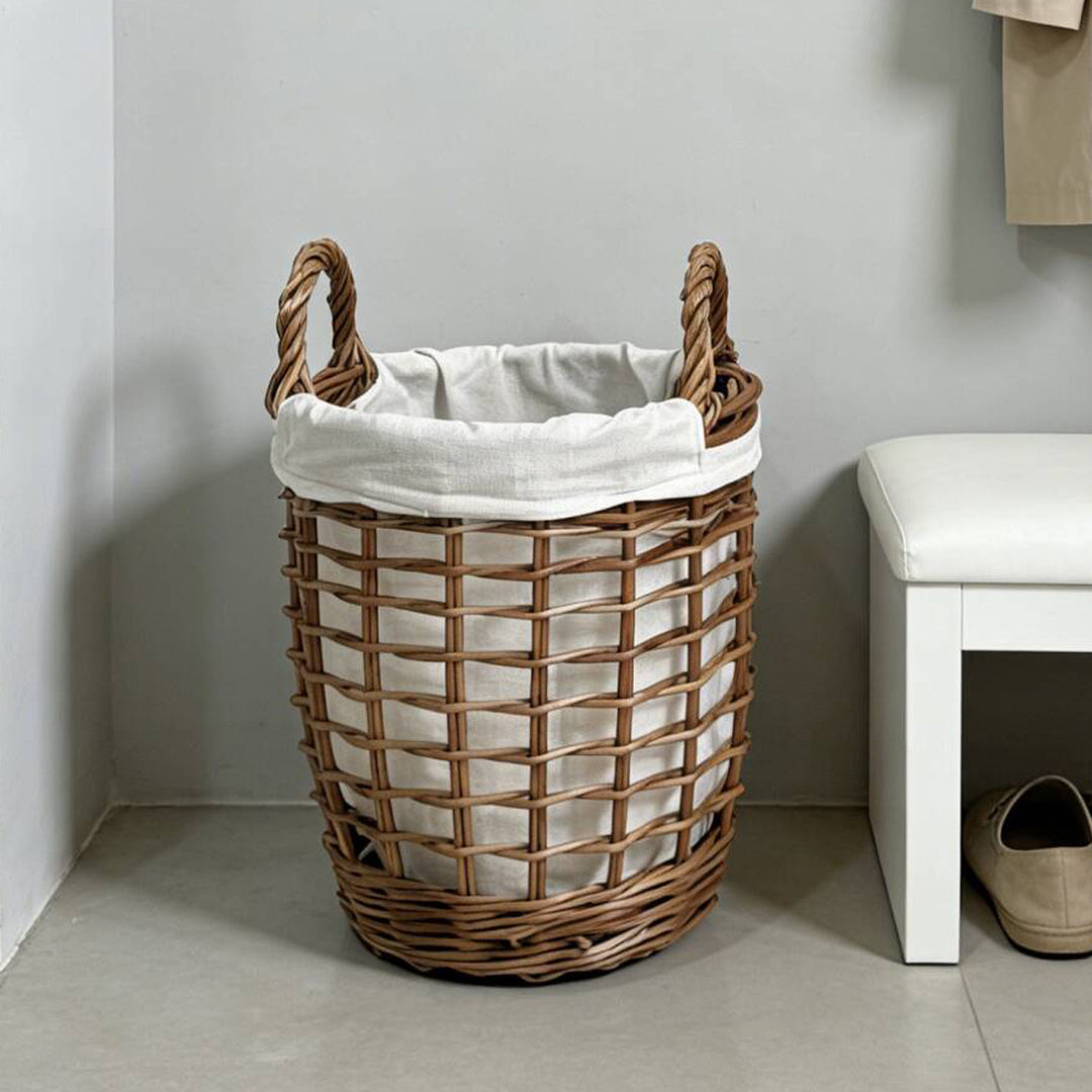 Handcrafted laundry basket with fabric cover Kalsten
