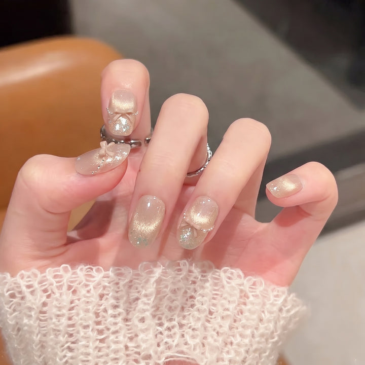 Press-On Nail Art Set with Elegant Bow Accents Kalsten