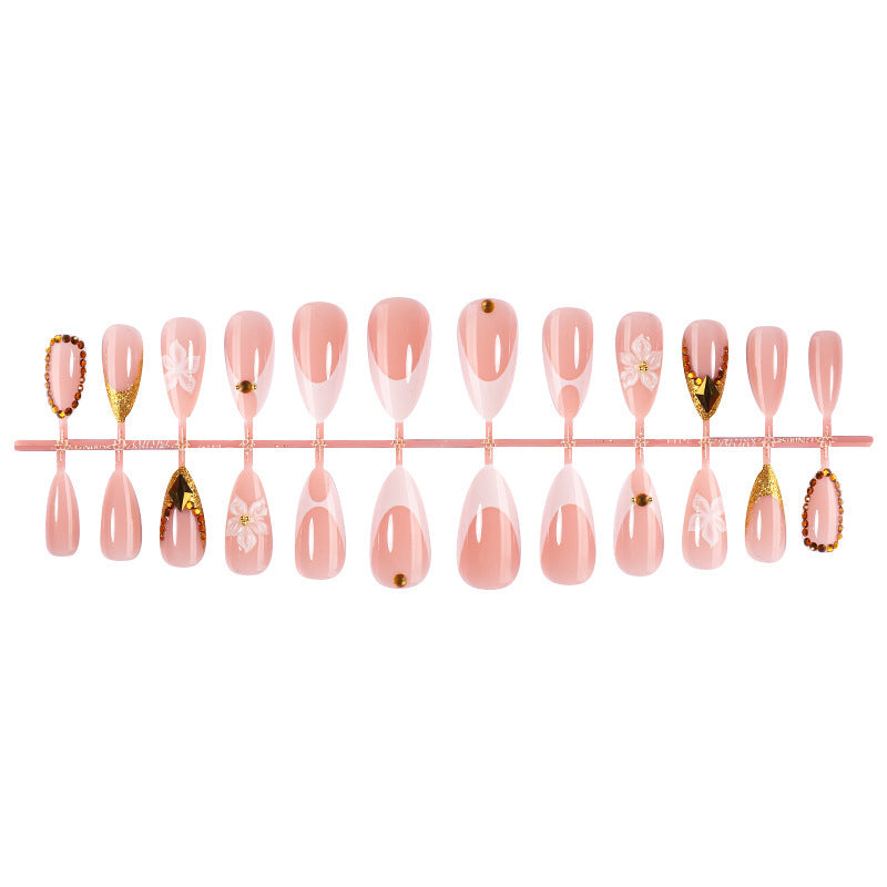 Artificial nail set with elegant flower and gold accents Kalsten