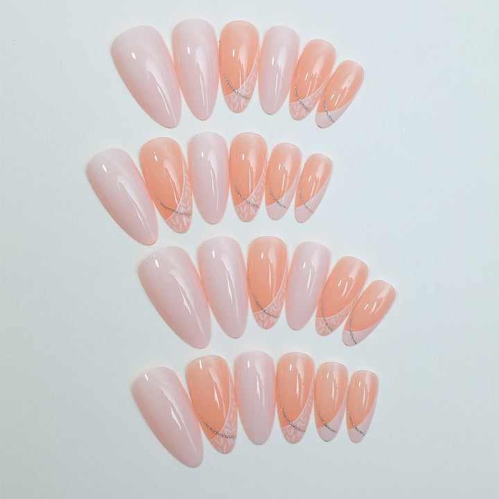Decorative Press-On Nail Set with Stylish Heart and Gem Accents kalsten