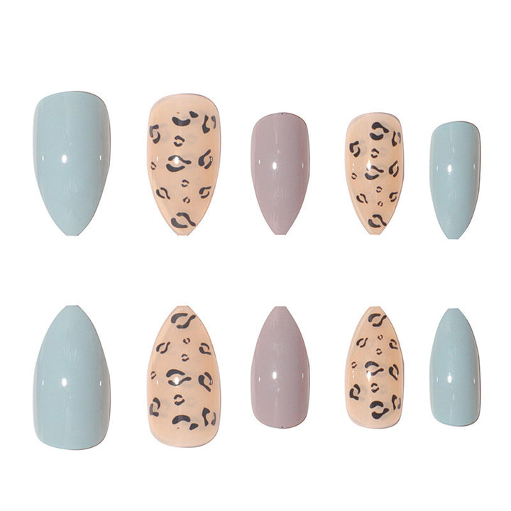 Stylish Long Press-On Nail Set with Abstract Leopard Design Kalsten