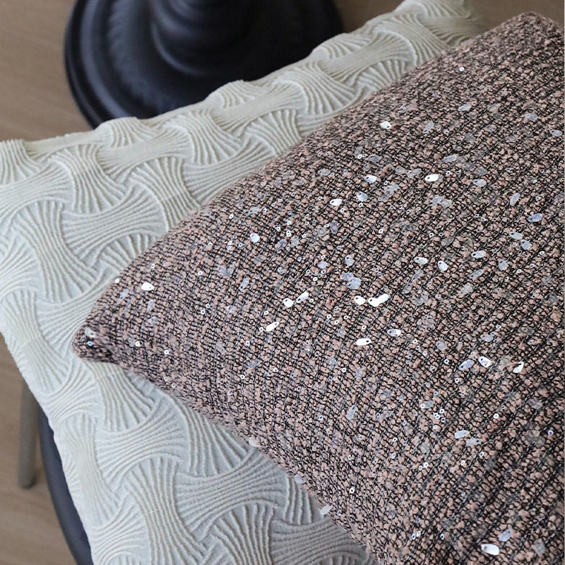 Square luxury cushion cover with shimmering sequins and textured bouclé weaving Kalsten