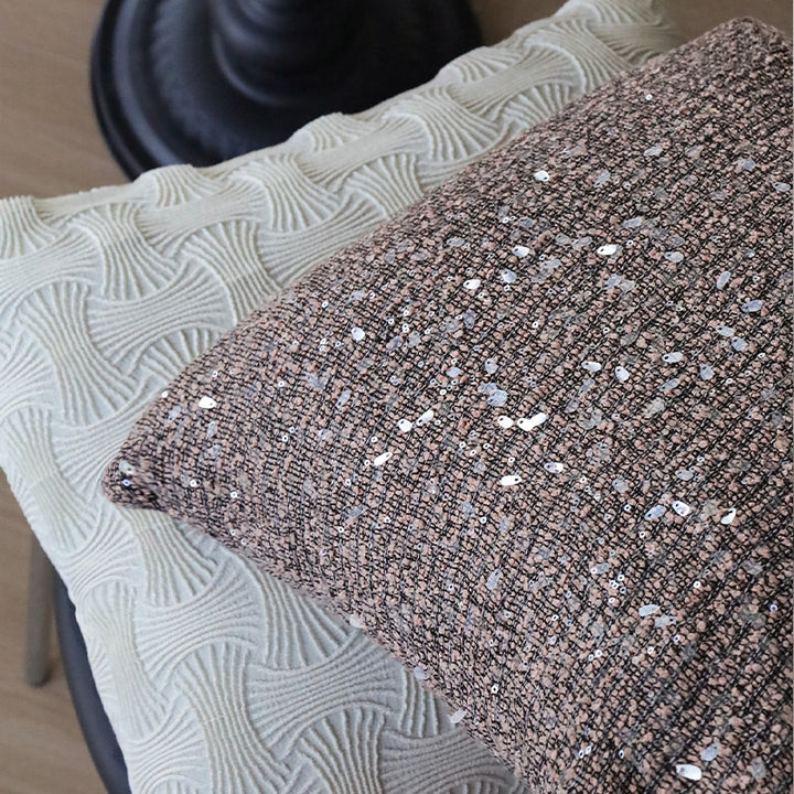 Square luxury cushion cover with shimmering sequins and textured bouclé weaving Kalsten