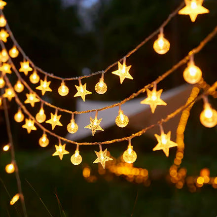 Warm White Star And Globe LED String Garland With Battery Pack And Weatherproof Bulbs Kalsten