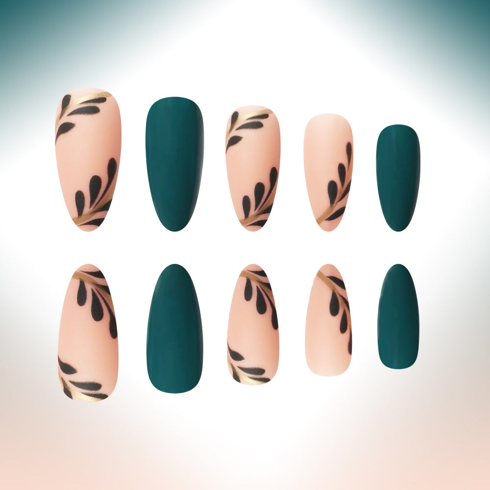 Artistic Press-On Nails with Leaf Design Kalsten