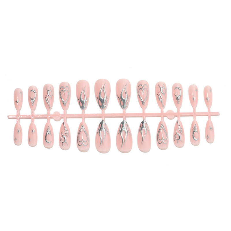 Decorative Press-On Nail Art Set with Metallic Flame Accents kalsten