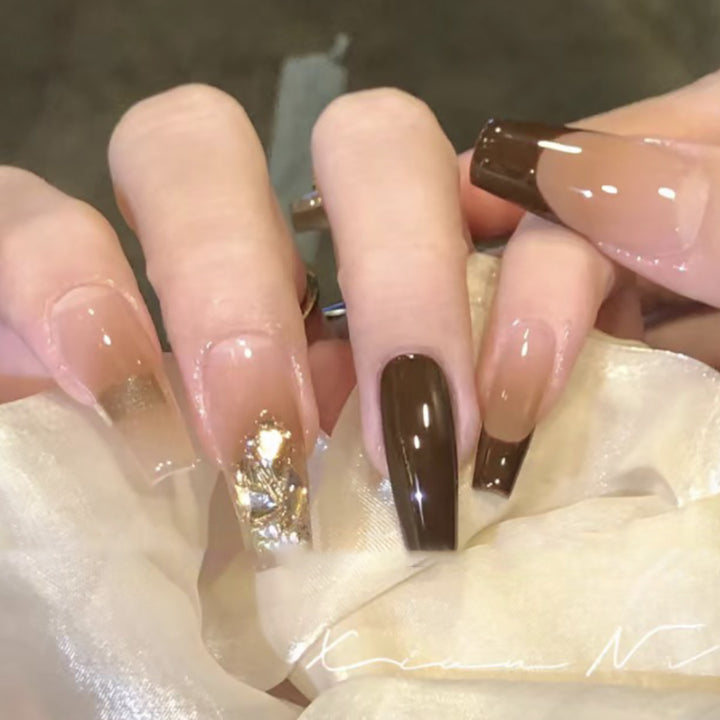Elegant Long Press-On Nails with Decorative Gold Accents Kalsten