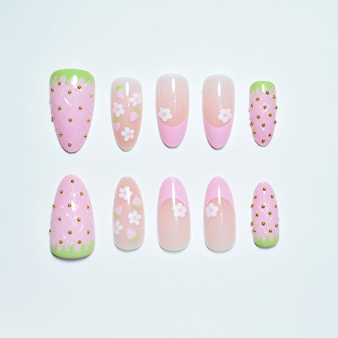 Creative Strawberry-Themed Press-On Nail Art Set Kalsten