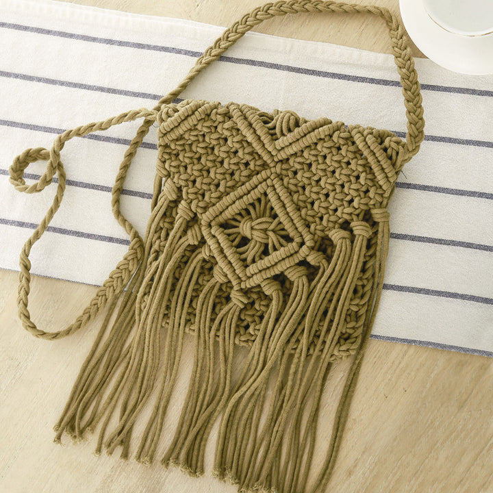 Macrame Shoulder Bag with Elegant Fringe Finish Kalsten