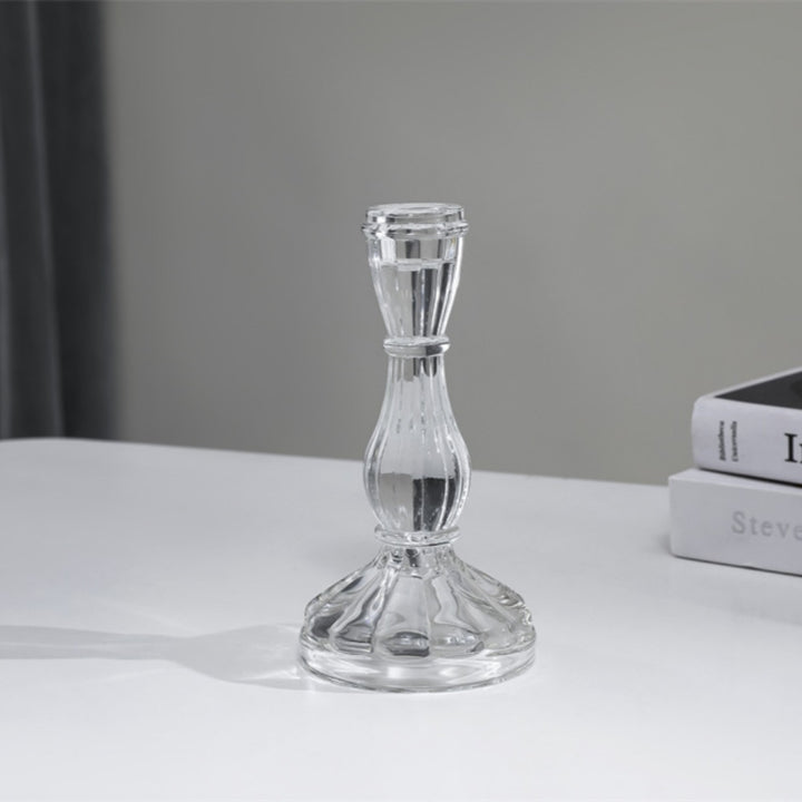 Ribbed Crystal-Style Glass Candlestick Holder Kalsten