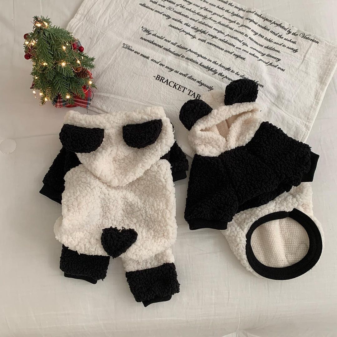 Sherpa Fleece Panda Hoodie Harness-Friendly Dog Coat