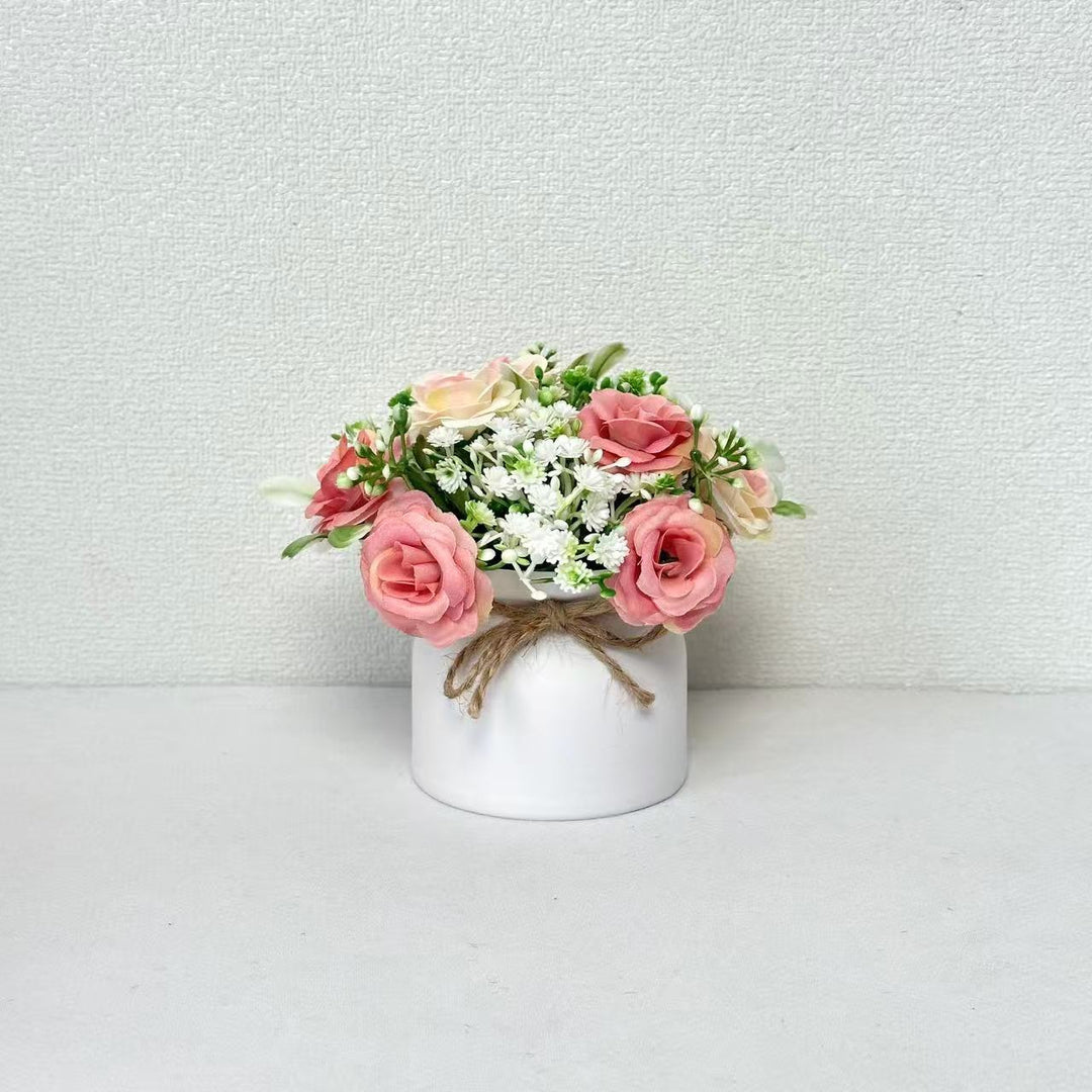 Lifelike Floral Bouquet in Decorative Pot for Home Decor