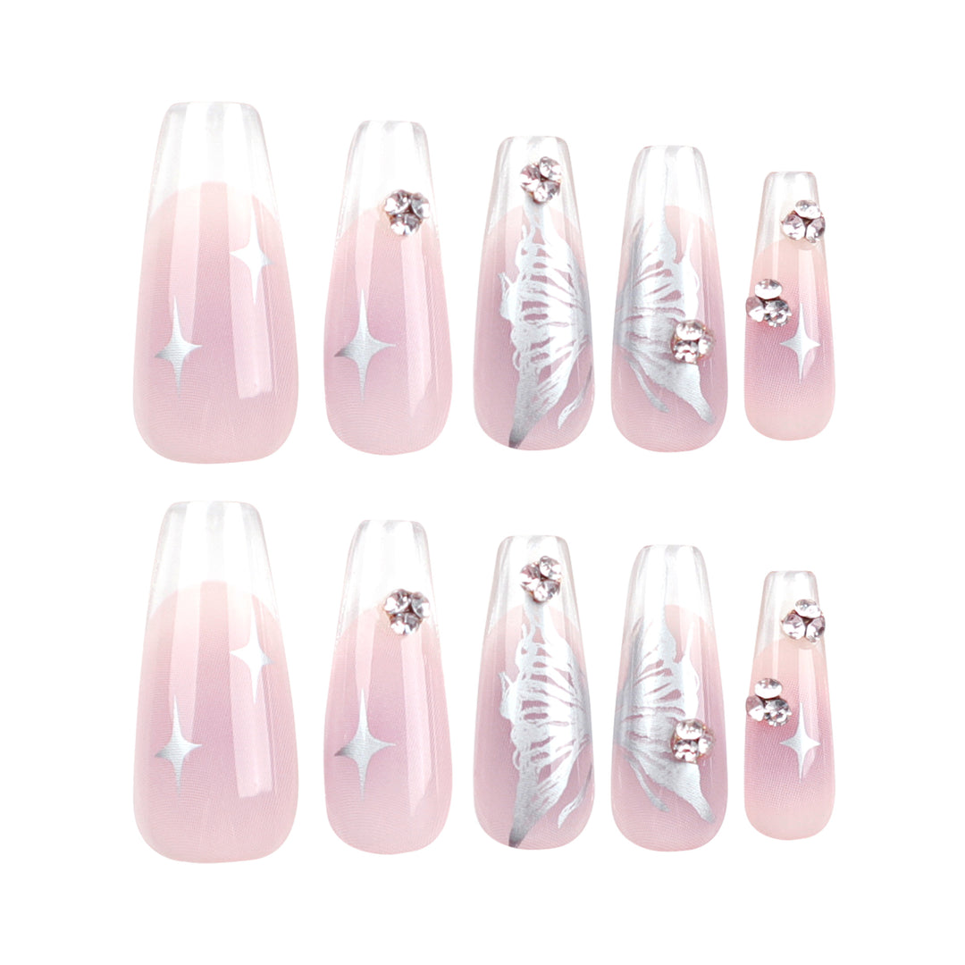 Elegant artificial nails with floral designs and glitter accents Kalsten