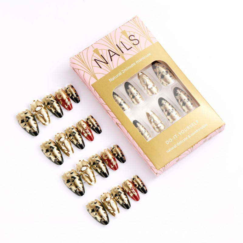 Elegant artificial nails with gold and black pattern Kalsten