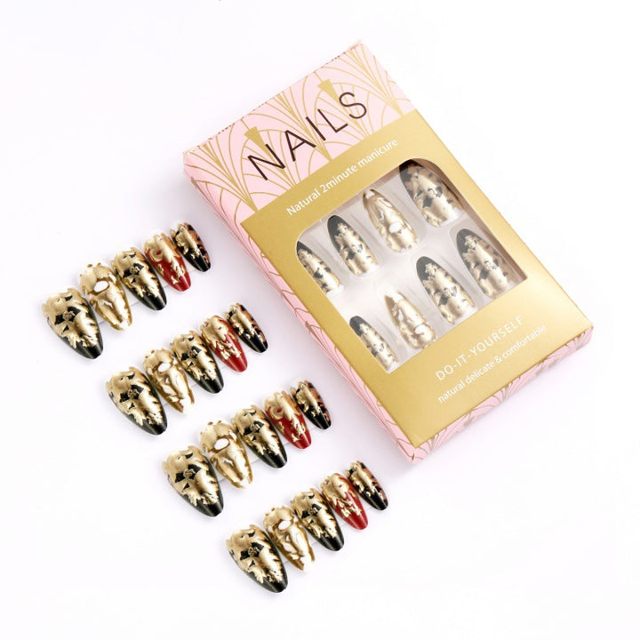 Elegant artificial nails with gold and black pattern Kalsten