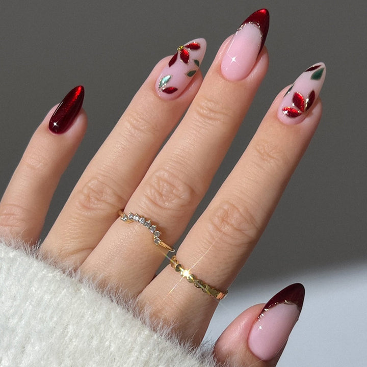 Elegant Press-On Nail Set with Floral Art Kalsten