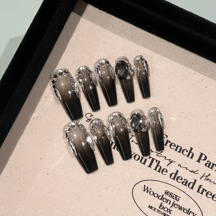 Elegant Stiletto Press-On Nail Set with Crystal Accents
