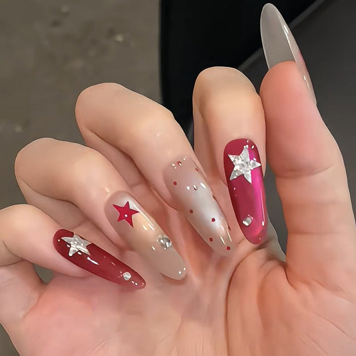 Artistic Press-On Nail Set with Glamorous Star Accents Kalsten