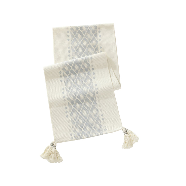 Handwoven decorative table runner with Ikat jacquard and tassels Kalsten