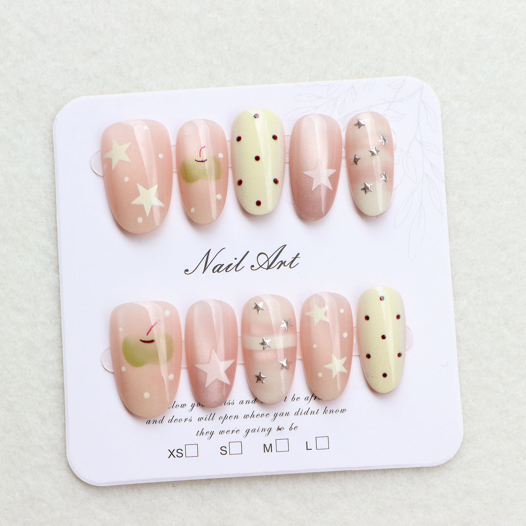 Decorative Press-On Nail Set with Star and Dot Design Kalsten