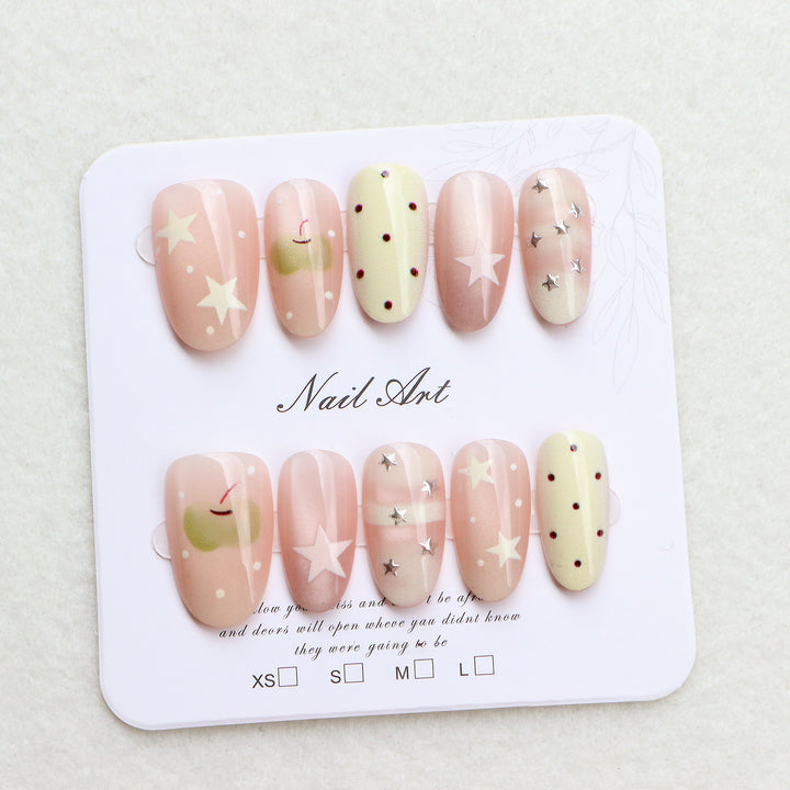 Decorative Press-On Nail Set with Star and Dot Design Kalsten