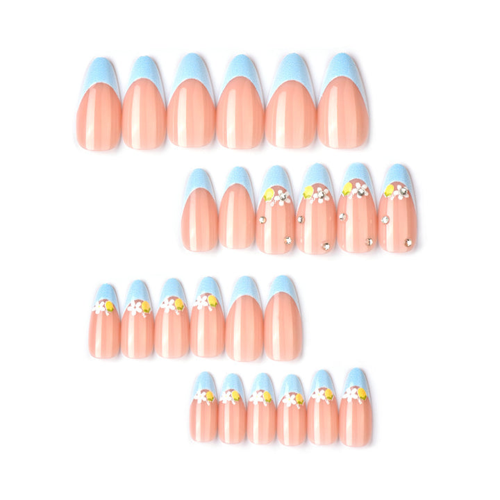 Artistic Floral and Gem-Embellished Press-On Nail Art Kalsten