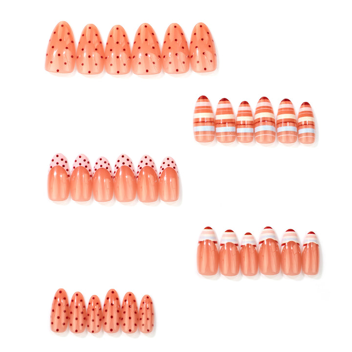 Artistic Press-On Nail Art Set with Playful Polka Dot and Striped Designs Kalsten
