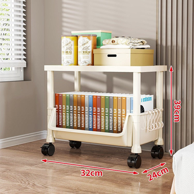 Compact Two-Tier Rolling Utility Cart with Deep Removable Plastic Bins
