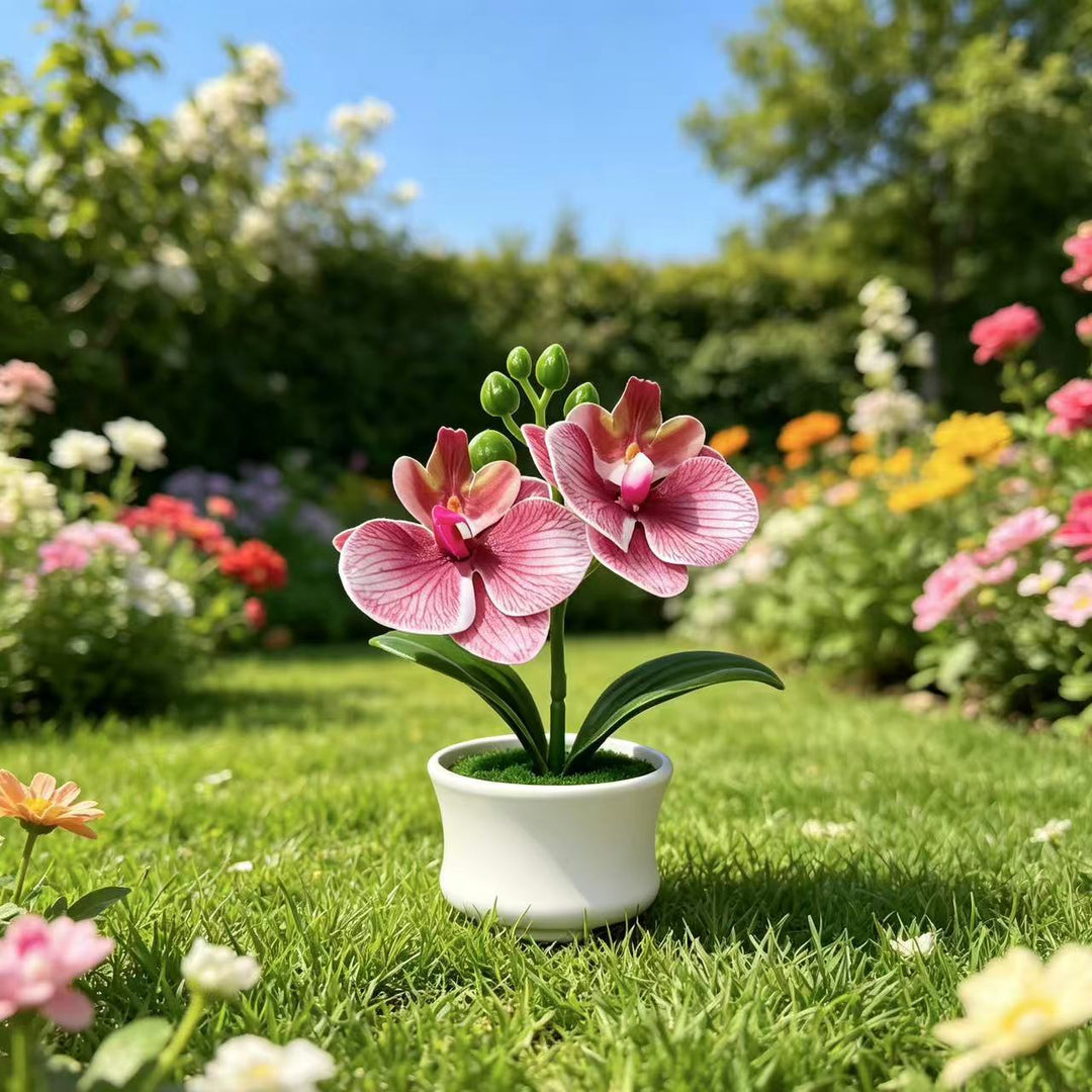 Elegant Artificial Orchid Plant Arrangement for Indoor Decor
