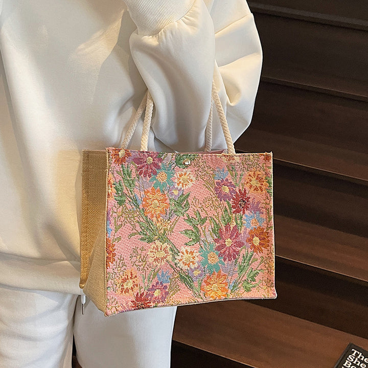 Floral Embroidered Canvas Tote Bag  1790616925