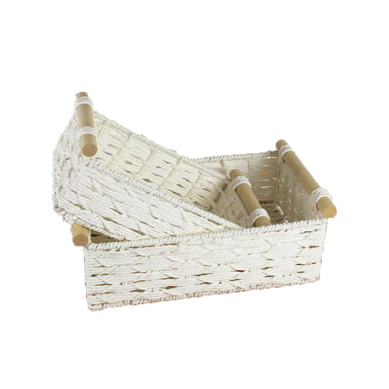 Handcrafted Woven Storage Basket with Wooden Handles Kalsten