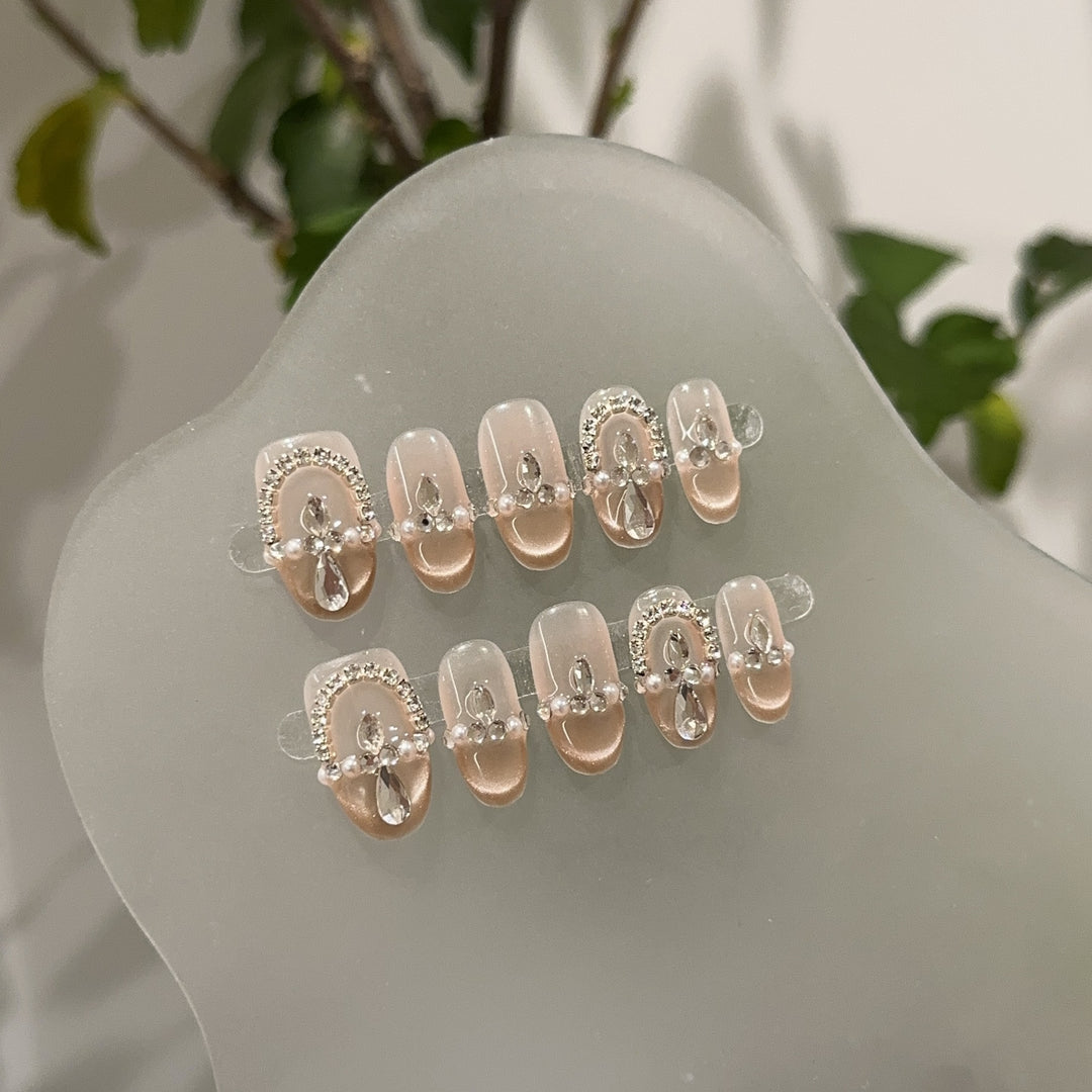 Elegant Decorative Crystal-Accented Press-On Nail Set
