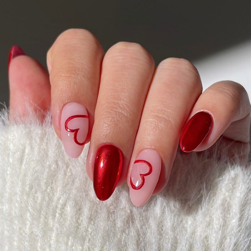 Artistic Heart-Embellished Press-On Nail Set