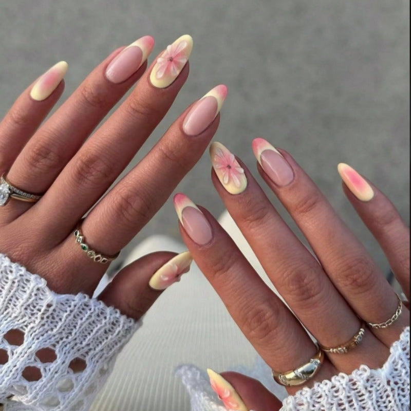 Artistic Press-On Nail Set with Floral Accents Kalsten