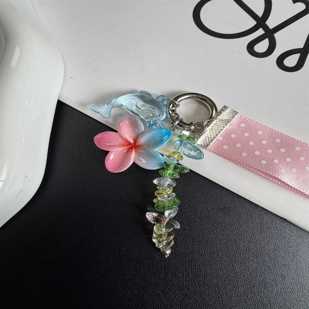 Whimsical Dolphin and Flower Charm Keychain Kalsten