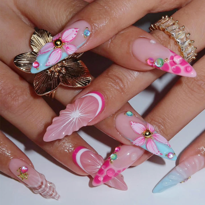 Artistic Press-On Nail Set with 3D Elements kalsten