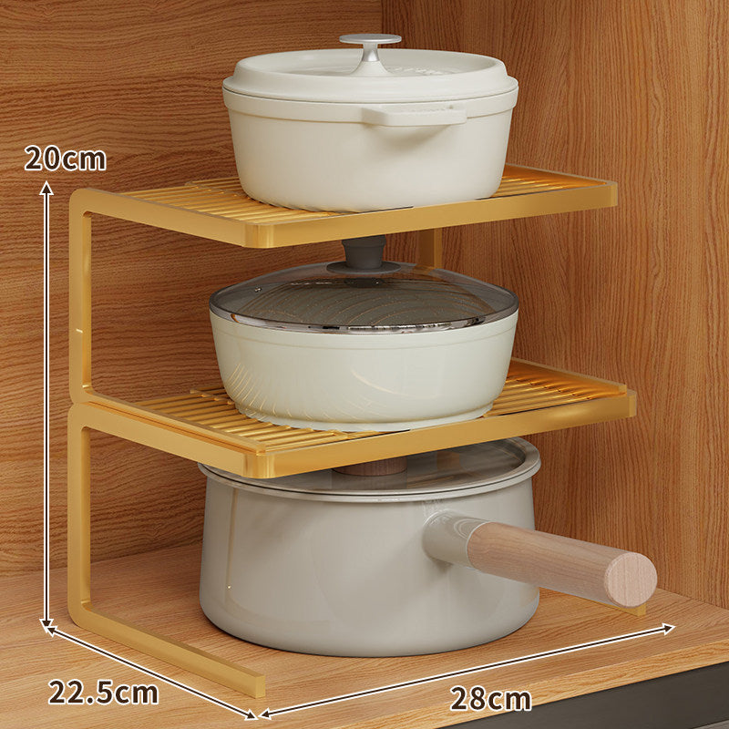 Compact Space-Saving Kitchen Countertop Pot and Pan Organizer Shelf Riser