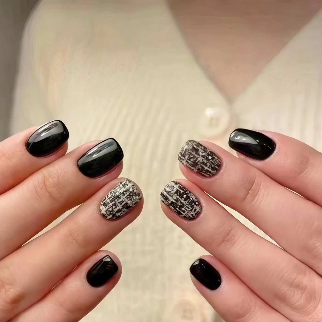 Glossy Artistic Press-On Nail Set with Abstract Design Kalsten