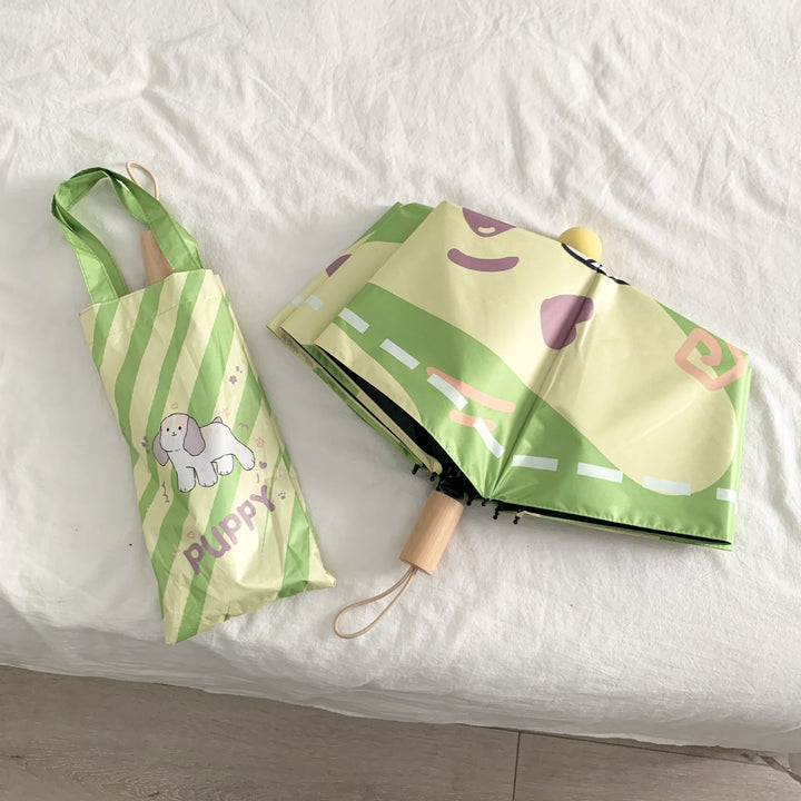 Ladies innovative folding umbrella with gentle leaf design and practical carrying pouch Kalsten