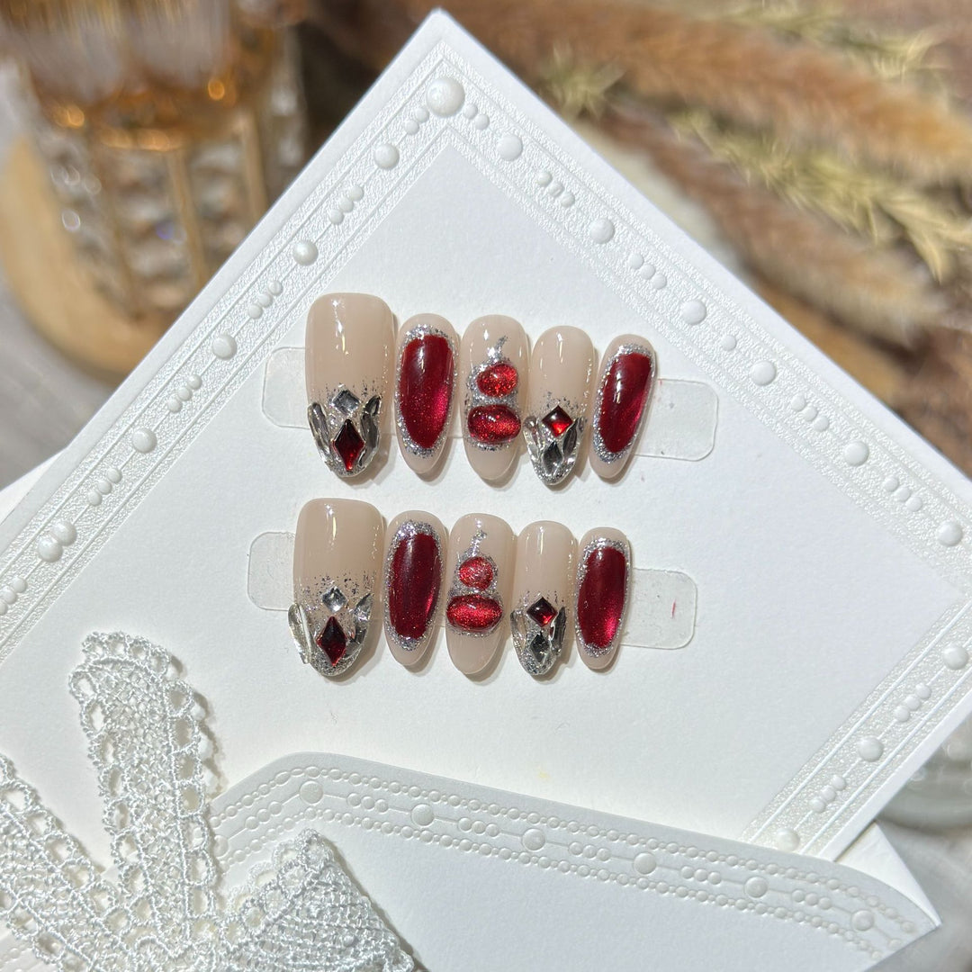 Premium Decorative Press-On Nail Set with Gemstone Accents Kalsten