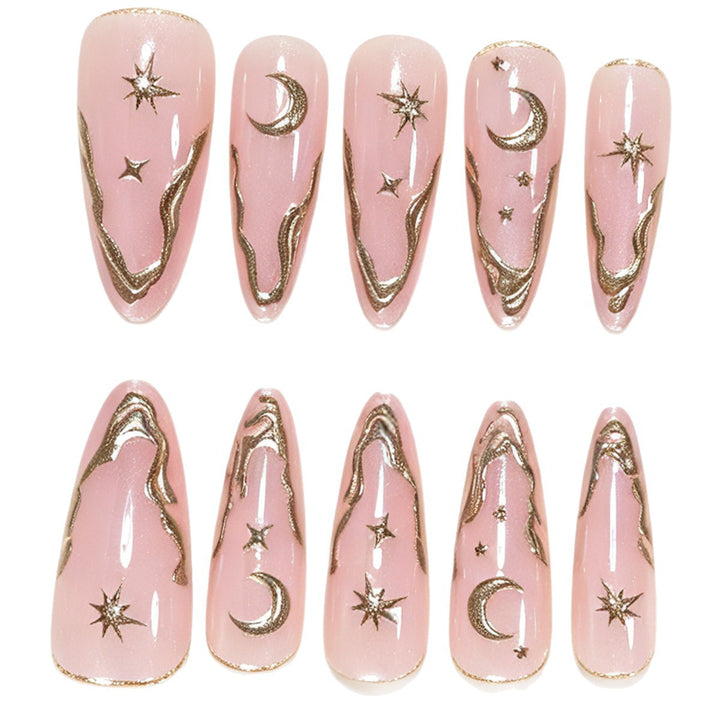 Artistic Stiletto Nail Art Tips with Celestial Accents Kalsten