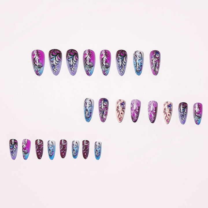 Creative artificial nails with floral and shimmering design elements Kalsten