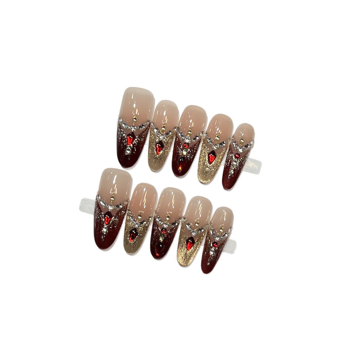 Decorative Stiletto Press-On Nail Set with Gemstone Accents Kalsten