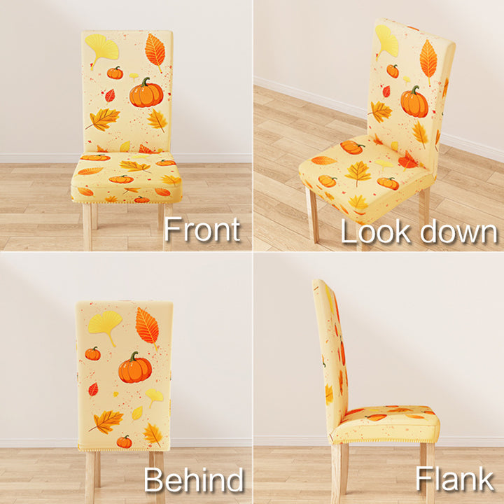 Stretch chair cover with autumn pumpkin and leaf design