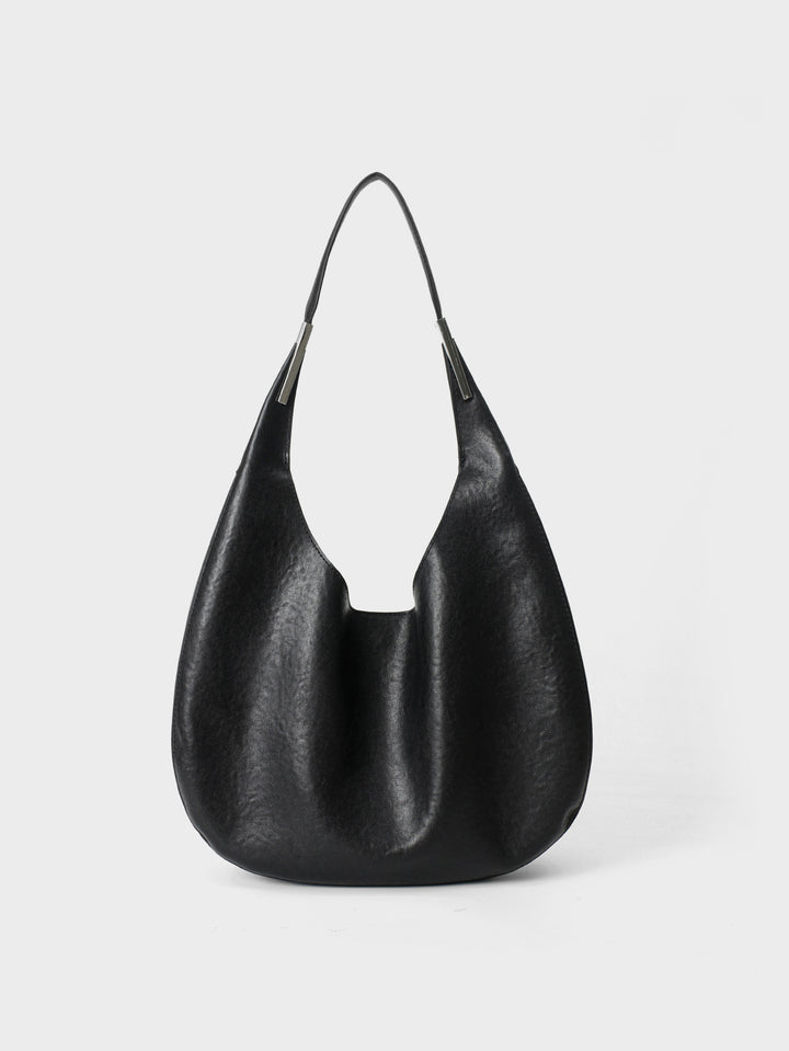 Soft Pebbled Slouch Hobo Shoulder Bag with Metal-Trim Handle