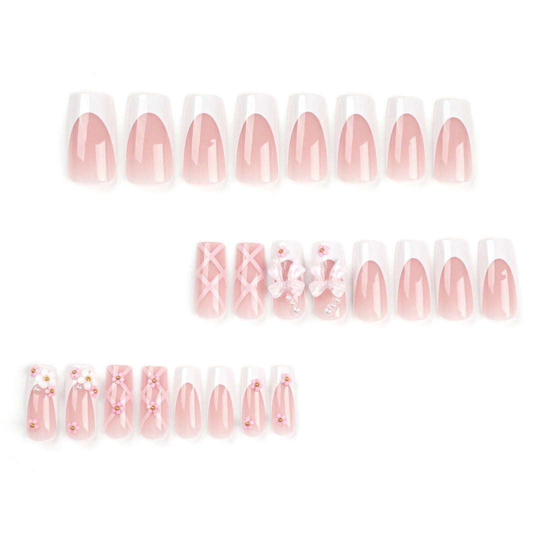 Artificial nail set with romantic 3D flowers and bow decorations Kalsten