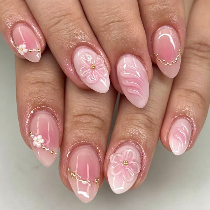 Acrylic nail set with delicate flower and ombre designs Kalsten