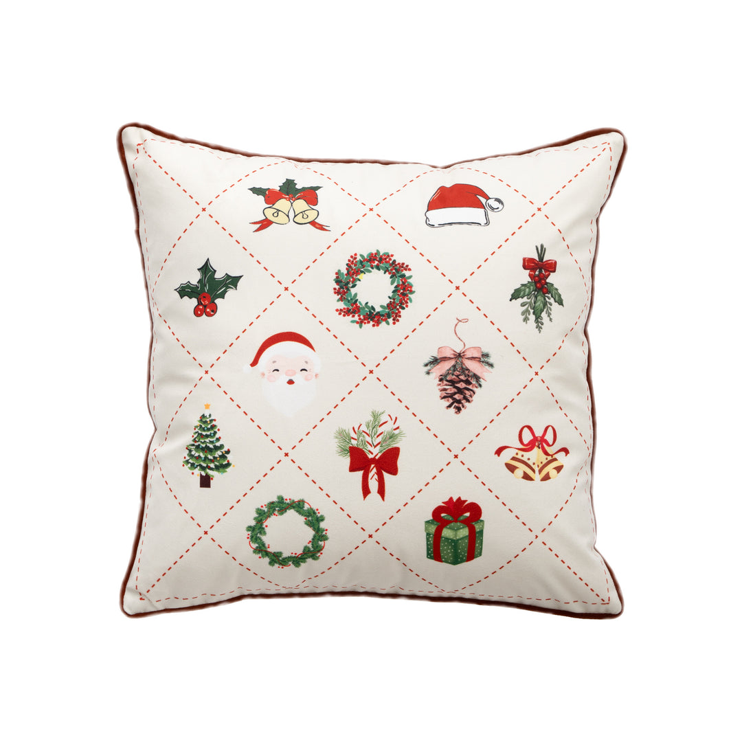 Rectangular decorative pillowcase with Christmas embroidery motifs and piping Kalsten