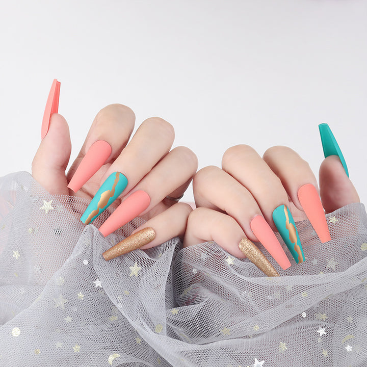 Stylish Long Stiletto Press-On Nails with Unique Matte and Glitter Finish Kalsten