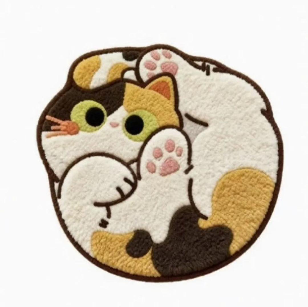 Cartoon Cat-Themed Round Area Rug